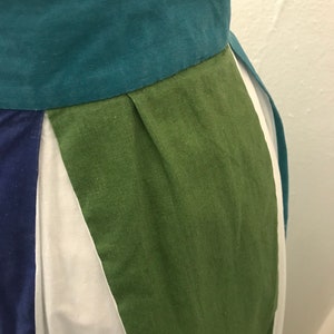 Jupe longue aux couleurs contrastées vintage finlandaise des années 70 / Rayures géométriques abstraites / Bleu sarcelle indigo bleu marine Chartreuse vert herbe / Taille XS S / VOIR LA VIDÉO image 6