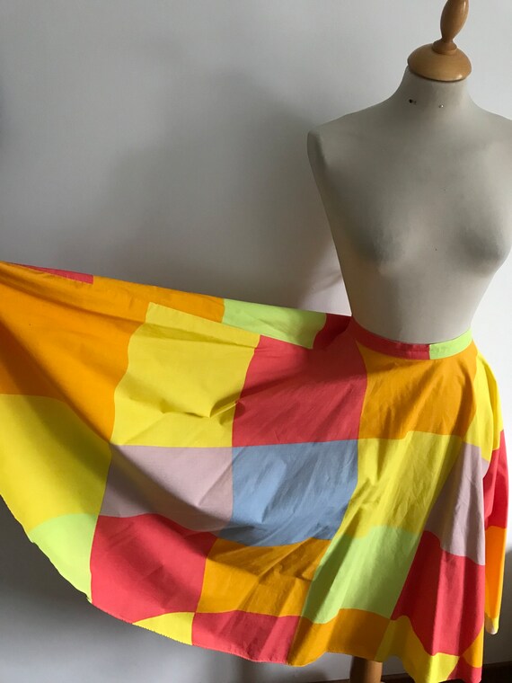 Finnish Vintage 70’s Colorblock Circle Skirt / Gr… - image 5