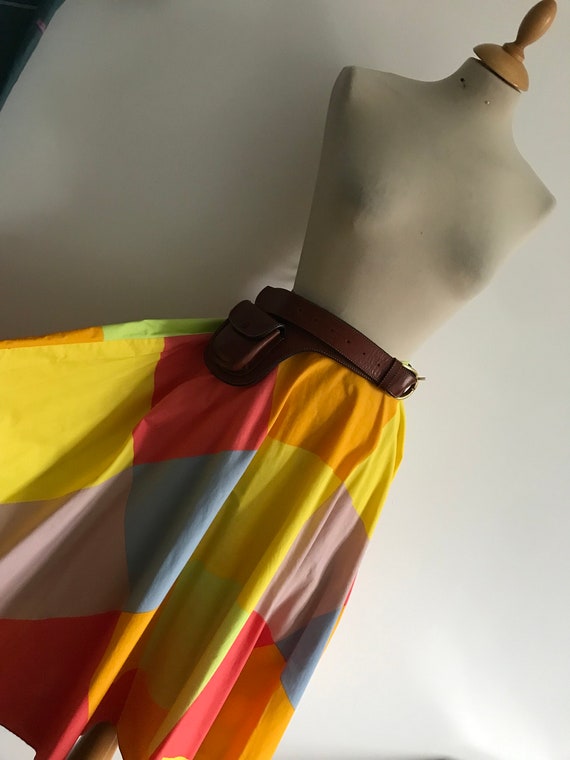 Finnish Vintage 70’s Colorblock Circle Skirt / Gr… - image 2