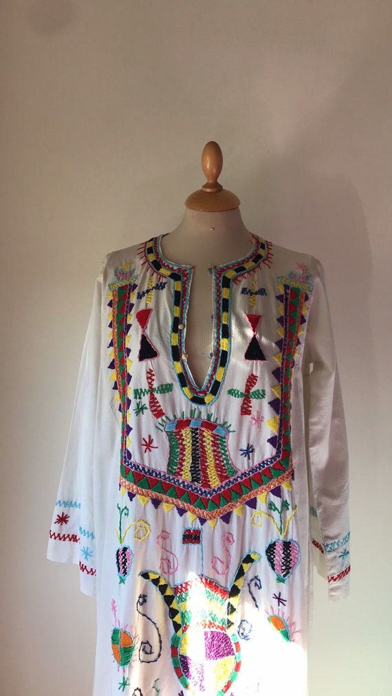 60’s 70’s maxidress / Cotton / Hand embroidery / W