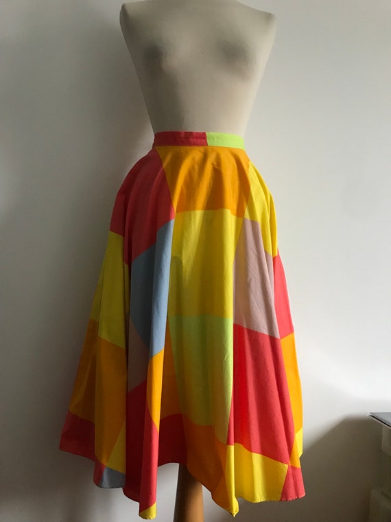 Finnish Vintage 70’s Colorblock Circle Skirt / Gr… - image 3