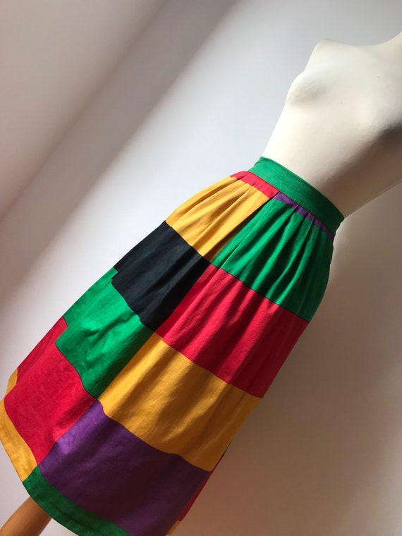 70’s Finnish Vintage A-line Colourblock Skirt / G… - image 1