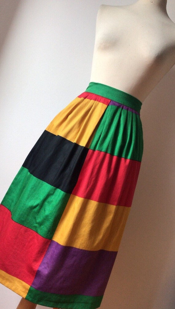 70’s Finnish Vintage A-line Colourblock Skirt / G… - image 2