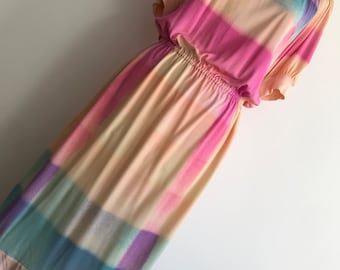 Années 70's 80's Robe LEONARD Paris en soie arc-en-ciel Aurora / Pêche Melba Sorbet / Fuchsia Abricot Bleu Cyan / Taille S - M / VOIR LA VIDÉO !