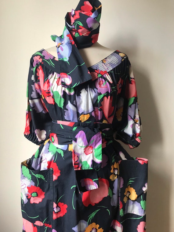 Vintage 80’s Cotton Floral Smock Dress Kaftan / A… - image 2