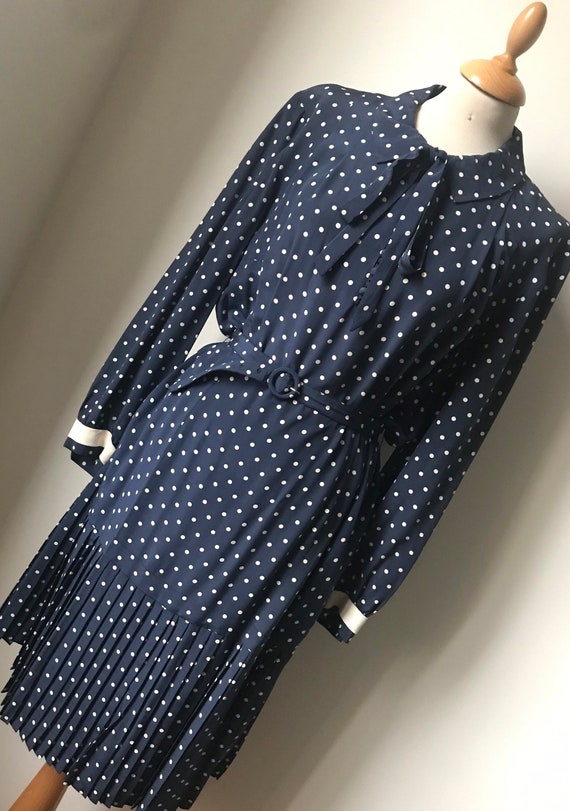 Vintage late 70s 80's Polkadot Silk Shift Dress /… - image 7