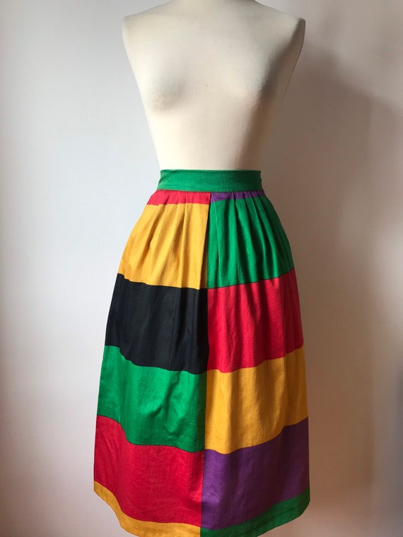 70’s Finnish Vintage A-line Colourblock Skirt / G… - image 4