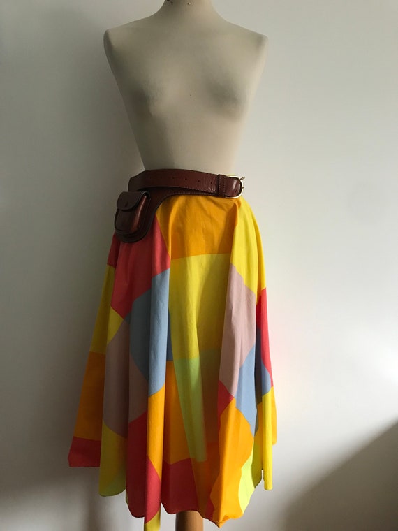 Finnish Vintage 70’s Colorblock Circle Skirt / Gr… - image 4