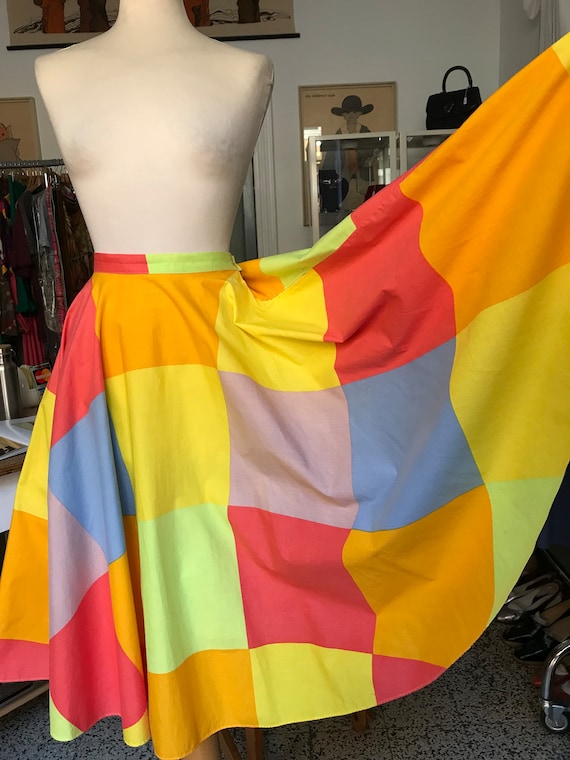 Finnish Vintage 70’s Colorblock Circle Skirt / Gr… - image 1