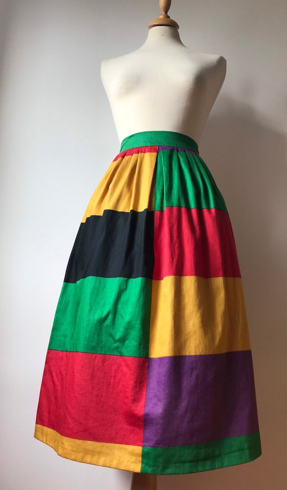 70’s Finnish Vintage A-line Colourblock Skirt / G… - image 3