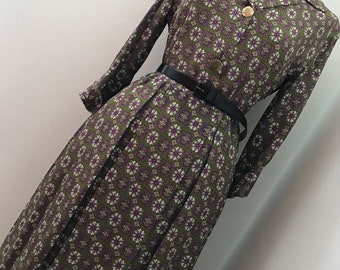 Vestido de día Bon-Ton Shirtwaister vintage de los años 60 / Estampado de tapiz óptico abstracto / Uva ciruela salvia caqui / Talla S - petite M / ¡VER VIDEO!