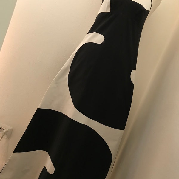 Scandi Vintage 60’s 70’s Maxi Halterneck Trapeze Sun Dress / Abstract Optical Pop Art Psychedelic / Black & White /Size XXS - S / SEE VIDEO!