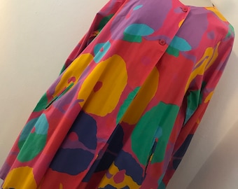 Finlandés Vintage 80's MARIMEKKO Coloursplash Artist Utility Swing Tunic Mini Vestido / Saffron Mint Indigo Azure Pink / Talla S M L / VER VIDEO!