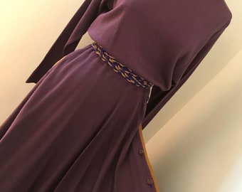 Vintage 70’s 80’s Midi Day Dress Asymmetric Hem / Pale Plum Heather Honeycomb / Size XS-S-petite M / SEE VIDEO!