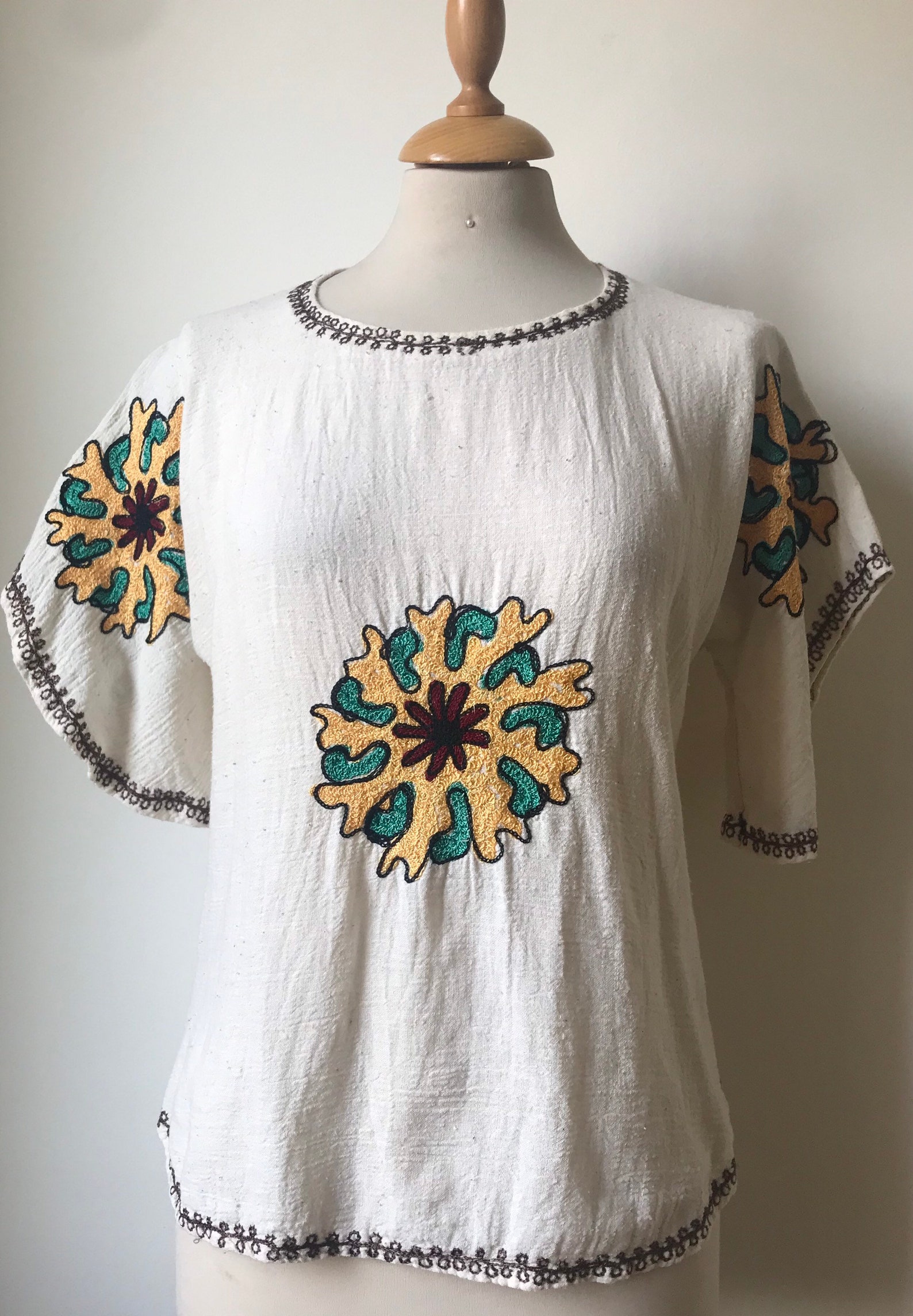 Vintage 60s 70s Cheesecloth Tunic / Abstract Embroidery / | Etsy