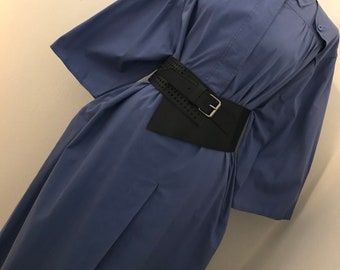 Robe-chemise tunique utilitaire italienne vintage des années 80 / Bleu cendré fumé violet pâle / Taille M - L / VOIR LA VIDÉO !