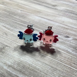 Glow in the Dark Christmas Hat Axolotl Badge Reel Charm