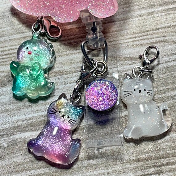 Sparkle Cat or Dinosaur Badge Reel Charm