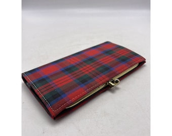 Wallet Tartan Plaid Kiss Lock Red Green Change Coin Purse Clutch Vintage