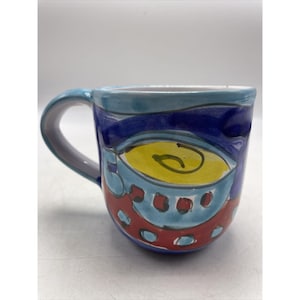 Starbucks Mug Italy 2002 Hand Painted 16oz Coffee Cups XL Blue Red Retro Vintage