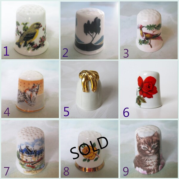 porcelain bone china thimbles YOUR CHOICE you choose collectible sewing thimble bird flower cats England/Denmark/Unk