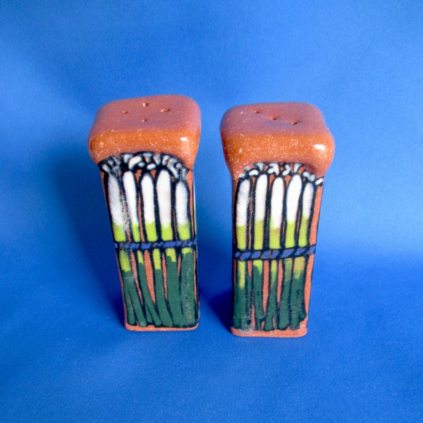 art pottery salt pepper shakers hand made signed UNIQUE one of a kind Ooak true pair shaker set artisan studio pottery hand crafted