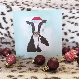 Luxus Weihnachtskarte | Einzigartige Aquarell Grußkarte | Illustrierte Festliche Kuh Weihnachtskarte