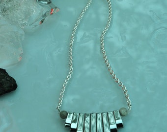 Titanium hematite, agate, and silver handmade necklace, 20"