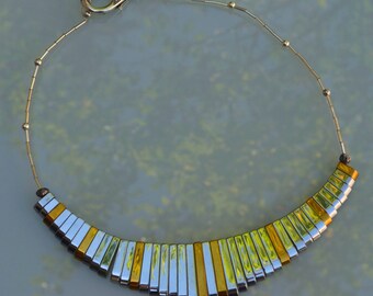 Silver titanium hematite and silver necklace, 19"