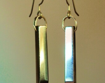 Titanium hematite handmade earrings, 2"