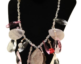 Pink and white quartz handmade 18" necklace set.