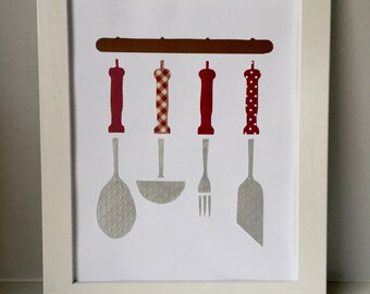 8"x10" Kitchen Tools Print - 3D Layered Paper Art