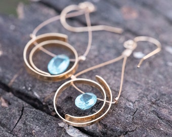 14K gold filled earrings with blue apatite natural faceted gemstone