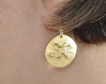 small disc earrings, 18K gold and sterling silver