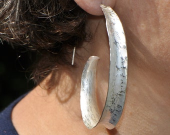 Extra large statement earrings, silver hoop earrings, swirl hoop earrings, 3 inch earrings