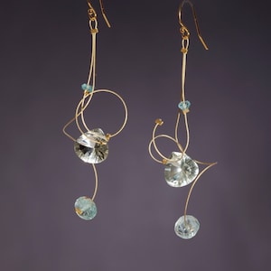 Green amethyst, aquamarine, and apatite dangle earrings with 14K gold filled ear wires