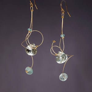 Green amethyst, aquamarine, and apatite dangle earrings with 14K gold filled ear wires image 1