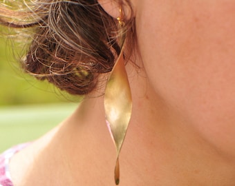 Pendientes largos de oro laminado de 14 quilates, pendientes de 7,6 cm (3 pulgadas), pendientes llamativos