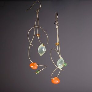 Carnelian, prehnite, emerald, and Mandarin garnet earrings with 14K gold filled ear wires