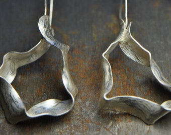 Organic shape earrings, sterling silver drop earrings