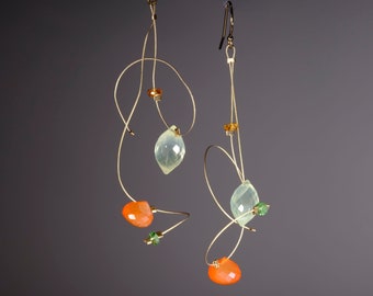 Carnelian, prehnite, emerald, and Mandarin garnet earrings with 14K gold filled ear wires