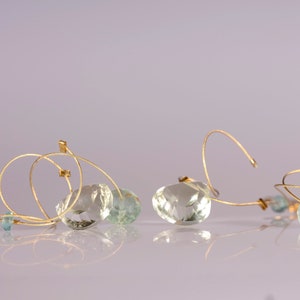 Green amethyst, aquamarine, and apatite dangle earrings with 14K gold filled ear wires image 4