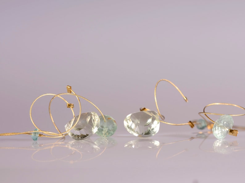 Green amethyst, aquamarine, and apatite dangle earrings with 14K gold filled ear wires image 4