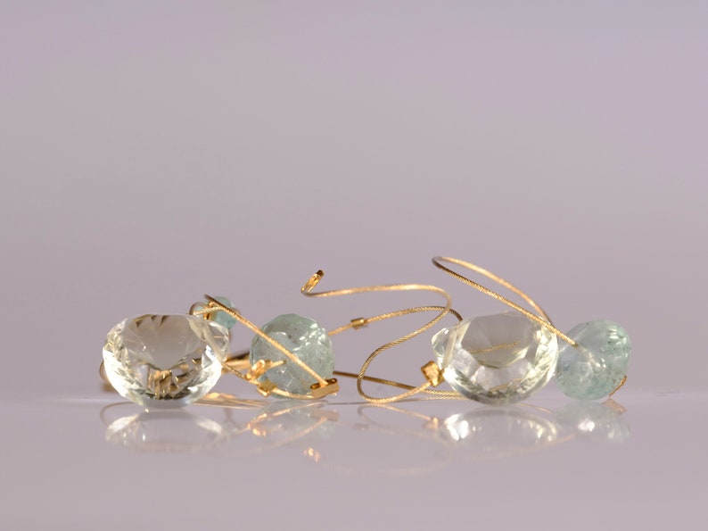 Green amethyst, aquamarine, and apatite dangle earrings with 14K gold filled ear wires image 9