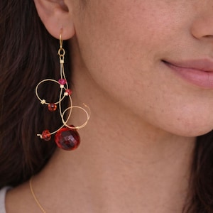 Red Gemstone Dangle Earrings: Quartz, Ruby, Garnet, Sapphire, 14K Gold Filled