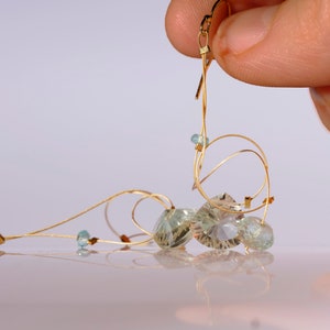 Green amethyst, aquamarine, and apatite dangle earrings with 14K gold filled ear wires image 7