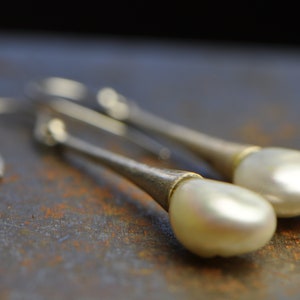 Keshi pearl earrings, sterling silver pearl dangle earrings, bridal earrings