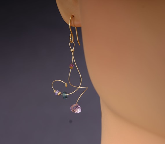 Multi-gemstone dangle earrings with amethyst, London blue topaz, and garnet