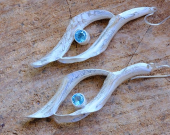 Large blue topaz and sterling silver earrings