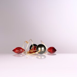 Red garnet, gray Tahitian pearl, and gold filled dangle earrings image 3